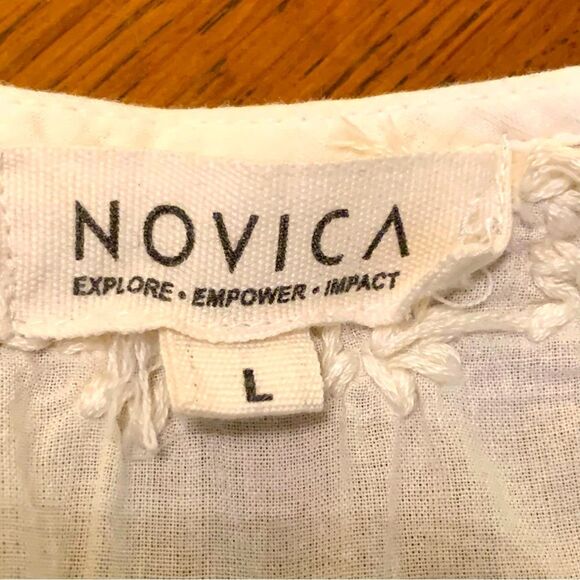 NOVICA HAND EMBROIDERED TANK TOP WOMEN’S LARGE CREAM 100% COTTON BOHO. - Picture 8 of 10